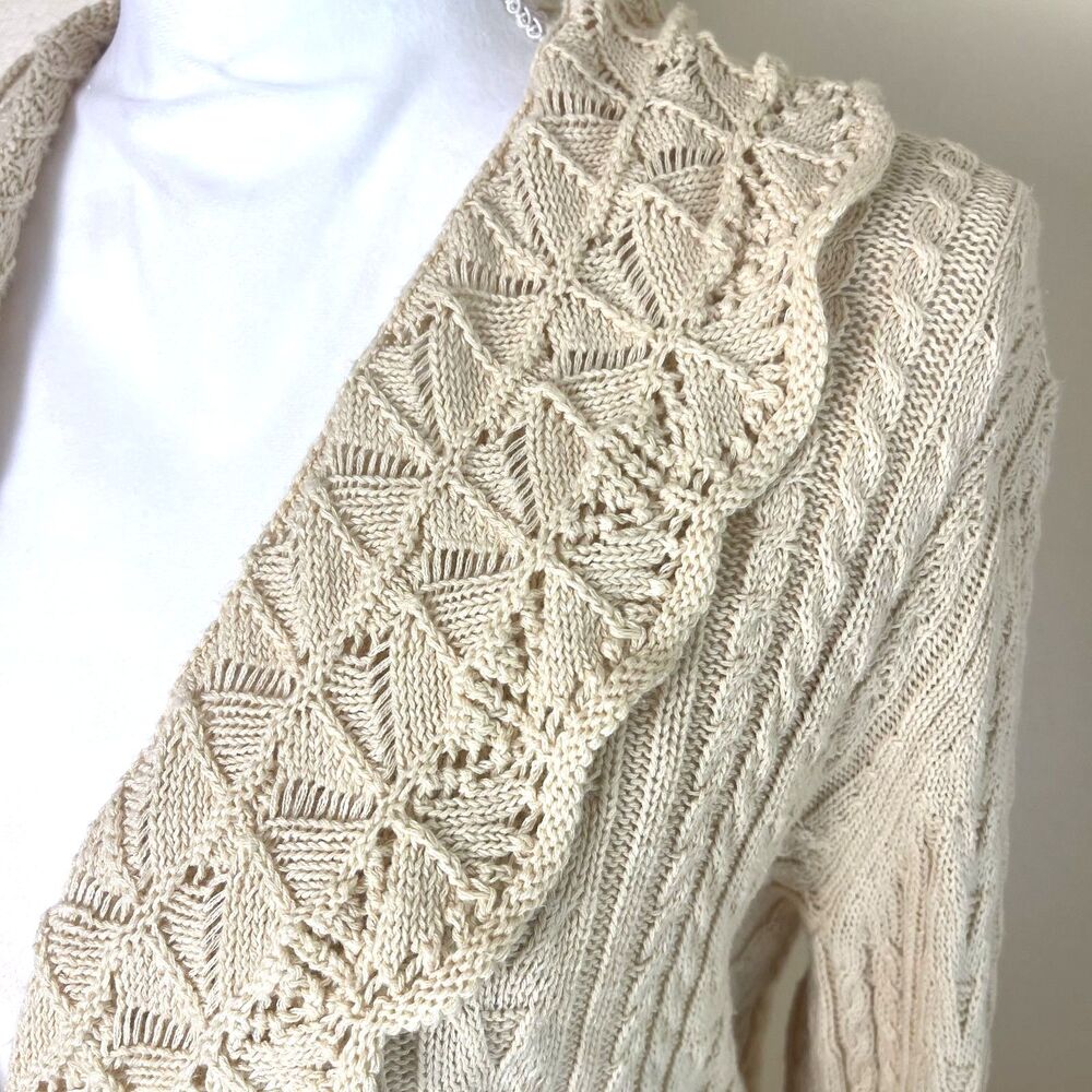 Ralph Lauren Ivory Cable Lace Knit Cardigan S Boho Cottagecore Romantic Sweater - Picture 4 of 16